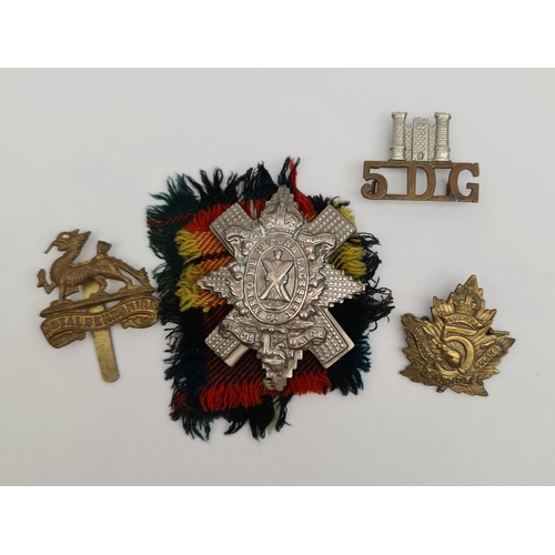 181 - 4 x Military Cap and Shoulder Badges Mounted Canada Rifles, 5th Royal Inniskilling Dragoon Guards, B... 