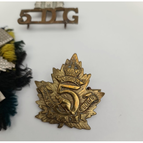 181 - 4 x Military Cap and Shoulder Badges Mounted Canada Rifles, 5th Royal Inniskilling Dragoon Guards, B... 