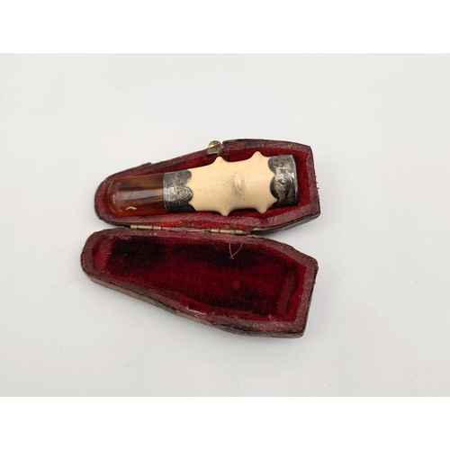 389 - Antique Bone Silver and Amber Cased Cheroot. Measures 3 inches long. Shipping is available. Please a... 