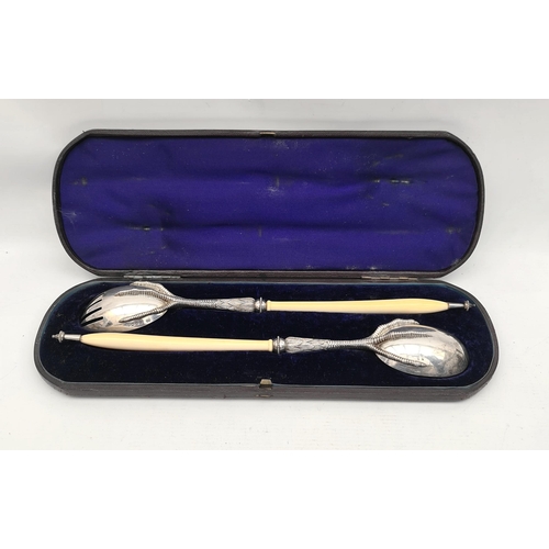 400 - Pair of Victorian George Adams (Chawner & Co) Salad Servers in Original Case Hall Marked London 1868... 