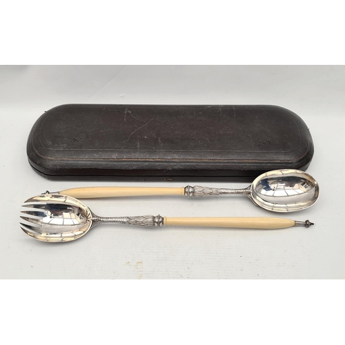 400 - Pair of Victorian George Adams (Chawner & Co) Salad Servers in Original Case Hall Marked London 1868... 