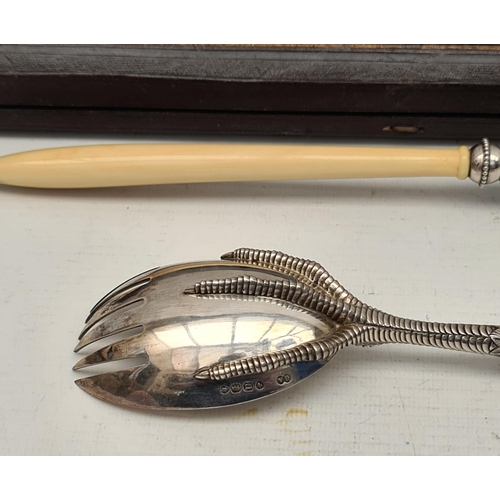 400 - Pair of Victorian George Adams (Chawner & Co) Salad Servers in Original Case Hall Marked London 1868... 