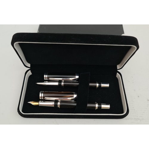 90 - Boxed Fountain Pen and Pen. Wooden and Metal Construction. Shipping is available. Please ask for a q... 