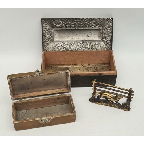 14 - Antique Cigarette Ardath Box Plus Brass Fox Letter Rack and Brass Box. The Ardath Box Measures 7 inc... 