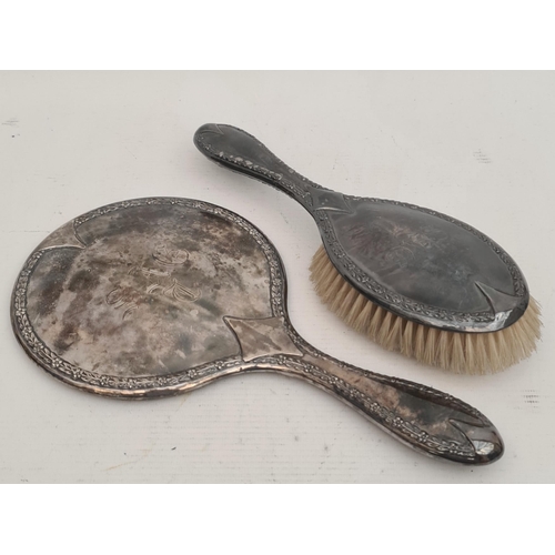 Sterling Silver Hand Mirror and Brush. Hallmarked but rubbed. The brush