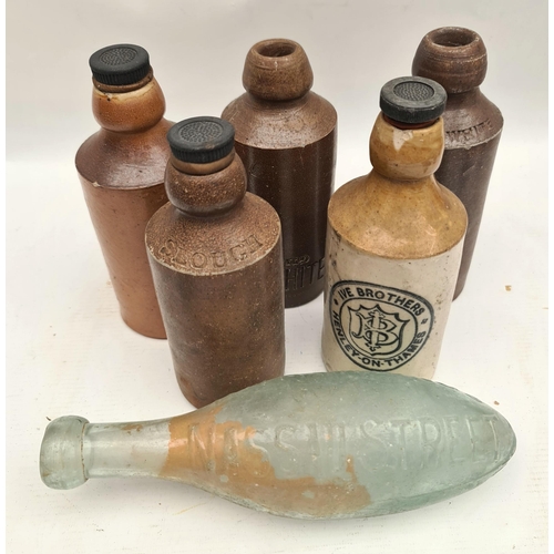 1 - Antique 5 Stoneware and 1 Glass Bottles Includes Slough, R Whites, Ives Brothers Henley on Thames, D... 