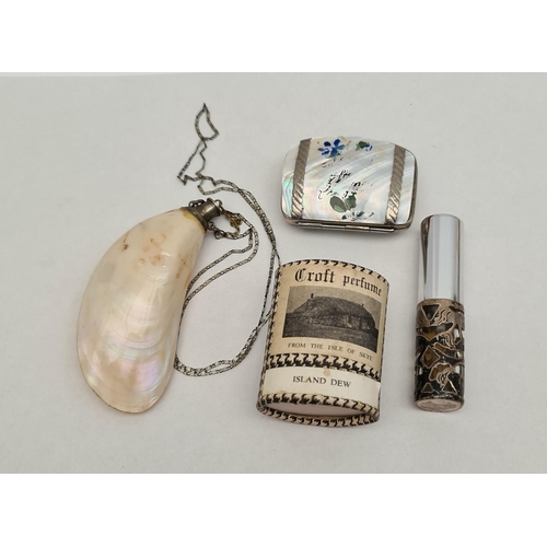 10 - Vintage Mother of Pearl Purse Vintage Shell Perfume Scent Bottle With 900 Norwegian Silver Top and 2... 