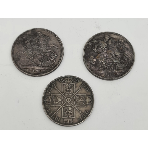 155 - Collectable coins Victoria Crowns 1889 and 1890 Plus Victoria Florin 1889. Shipping is available. Pl... 