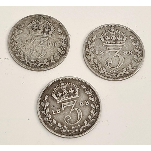 159 - Collectable Coins Victoria Silver 3d 1899 1893 and 1900. Shipping is available. Please ask for a quo... 