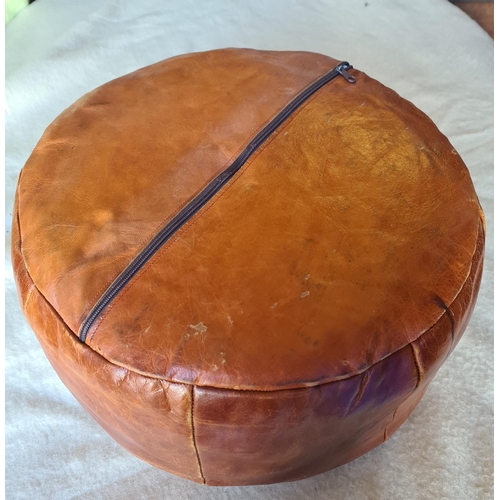 190 - Vintage Embossed Moroccan Leather Round Foot Stool. Measures 20 inches diameter by 12 inches tall.  ... 