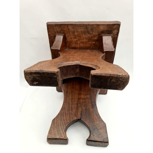 197 - Vintage Hand Carved Solid Oak Stool by Jack Grimble Measures 16 inches by 12 inches by 15 inches tal... 