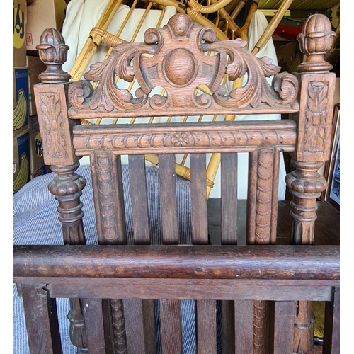 199 - Victorian Folding Hard Wood Chair. Carved Top Rail and Finials Finished as Acorns. Minor Old Repair ... 