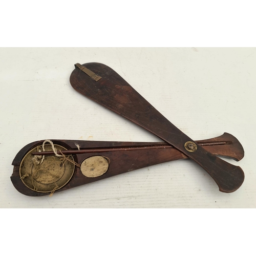 22 - Chinese Brass Opium Scales in Wooden Banjo Style Case With Brass Sliding Lock. The Case Measures 29c... 