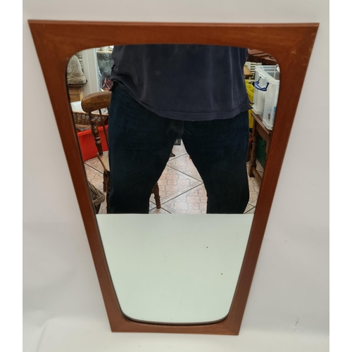 229 - Vintage Mid Century Asymmetric Danish Made Teak Framed Wall Mirror. Measures 15 inches by 28 inches.... 