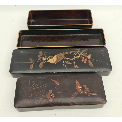 24 - 2 x Vintage Papier-mache Lacquered Oriental Brush or Glove Boxes. The longest measures 12 inches by ... 