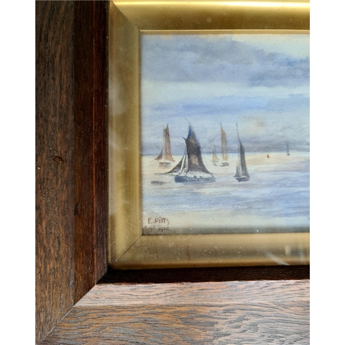 245 - Framed Watercolour Painting Coastal and Sailing Boats Signed E Pitts August 1910. Measures 37cm by 2... 