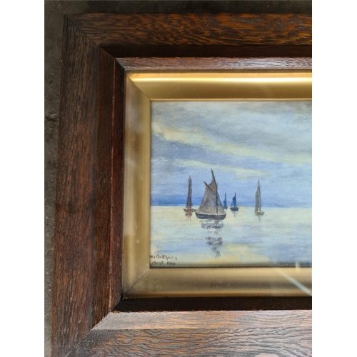 246 - Framed Watercolour Painting Coastal and Sailing Boats Signed H Matthews August 1910. Measures 37cm b... 