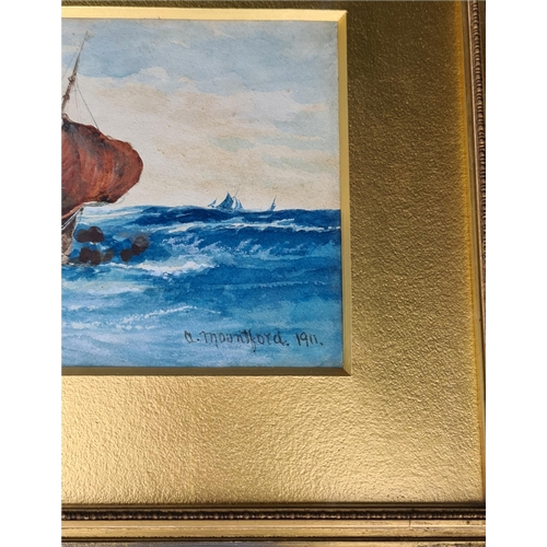 248 - Antique Art Framed Watercolour Painting on Board Nautical Scene. Signed and Dated Lower Right A Moun... 