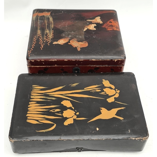 25 - 2 x Vintage Lacquered Oriental Wooden Boxes. The largest measures 8 inches by 7 inches by 3 inches. ... 