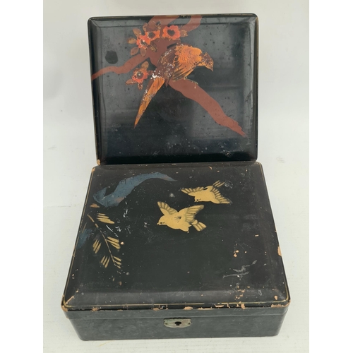 26 - 2 x Vintage Lacquered Oriental Wooden Boxes. The largest measures 8 inches by 7 inches by 3 inches. ... 