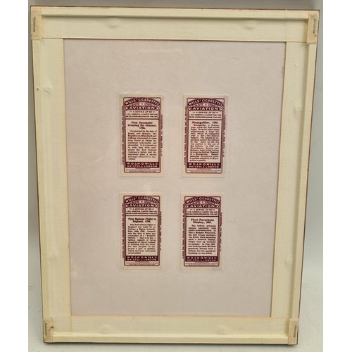 284 - Vintage Framed Reproduction Cigarette Cards Wills Aviation Ballooning. Measures 28cm by 22cm.  Shipp... 