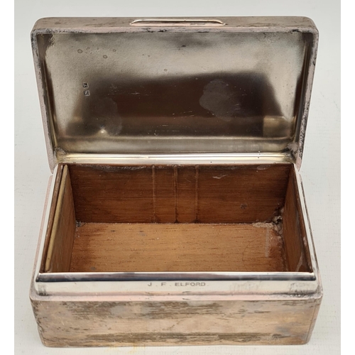 322 - Sterling Silver Wood Lined Box Hallmarked Birmingham 1923 William Neale. Measures 14cm by 9cm by 6cm... 