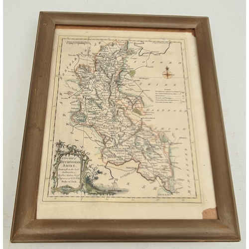 355 - Antique Framed Engrave Printed and Hand Coloured Map of Buckinghamshire by Thomas Kitchin Engraver t... 