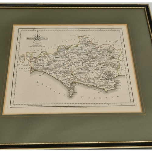 356 - Antique Framed Engrave Printed and Coloured Map of Dorsetshire by J Carey Engraver. Believed to be f... 