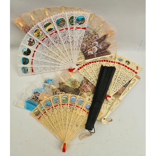 374 - Vintage 7 Assorted Fans Various Themes and Locations. Shipping is available. Please ask for a quote ... 