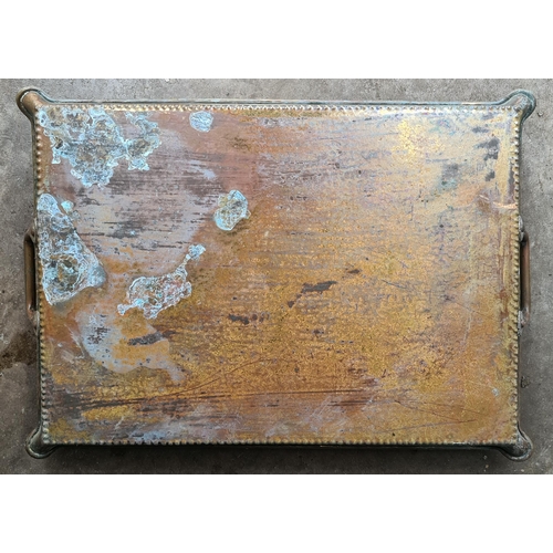 391 - Brass Arts and Crafts Style Tray. Measures 49cm long and 35cm wide.  Shipping is available. Please a... 