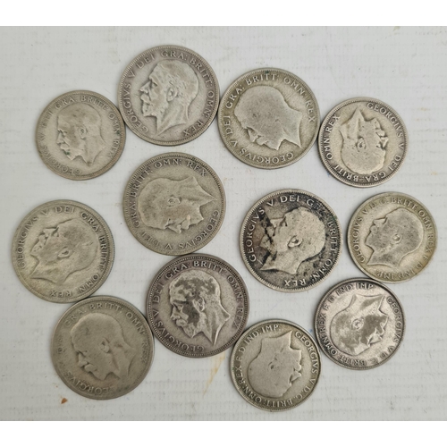 396 - Collectable Silver Coins 7 x George V Half Crowns and 5 George V Florins. Shipping is available. Ple... 