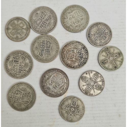 396 - Collectable Silver Coins 7 x George V Half Crowns and 5 George V Florins. Shipping is available. Ple... 