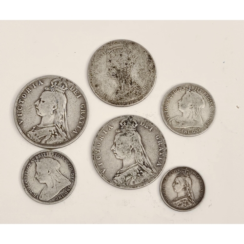 397 - Collectable Silver Coins Victoria Half Crown 1889 and 1890 Victoria Florin Victoria Sixpence 1887 Vi... 