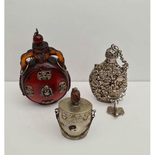 7 - Parcel of Oriental Perfume Bottles. Includes White Coloured Metal Bottle with Sea Serpent or Dragon ... 