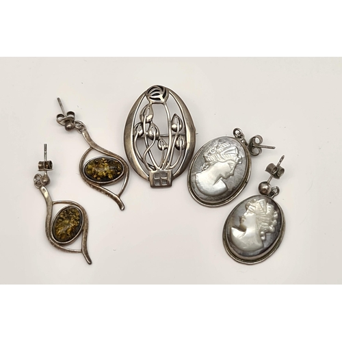 74 - Parcel of Sterling Silver Jewellery Includes Kit Heath Brooch earrings and Cameo Earrings. Shipping ... 