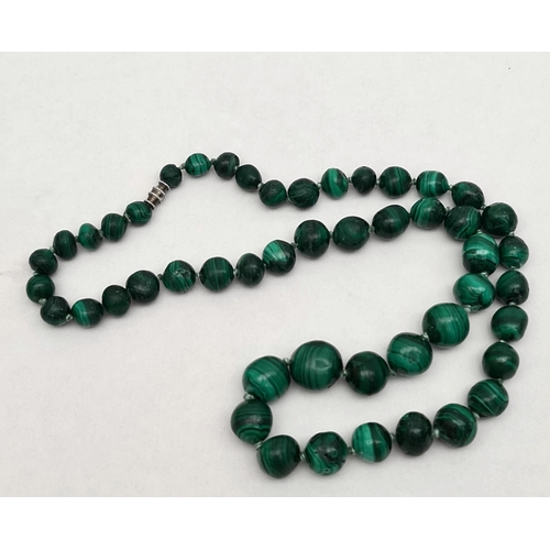 75 - Vintage Malachite Graduated Necklace and Carnelian Necklace With Sterling Silver Clasp. Each are 24 ... 