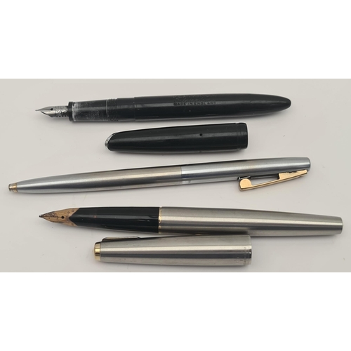 89 - Parker Fountain Pen With 14ct Nib Platignum Silverline Fountain Pen and a Sheaffer Biro. Shipping is... 