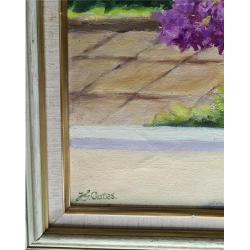 252 - Vintage Art Oil Painting on Board Still Life Flowers in a Vase. Signed lower right Oates. Measures 2... 