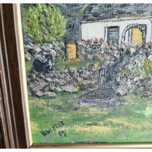 255 - Vintage Oil Painting on Canvas Titled Tyrmynydd Cottage c1980's. Signed Wells lower left. Measures 1... 