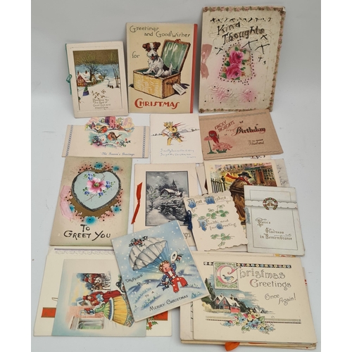 114 - Parcel of 30 Assorted Birthday and Christmas Cards. Various Ages All Pre 1960's Includes Some on War... 