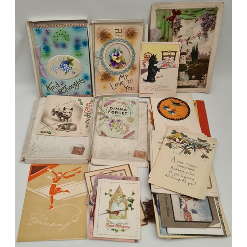 115 - Parcel of 30 Assorted Birthday and Christmas Cards. Various Ages All Pre 1960's Includes Boxed Cards... 