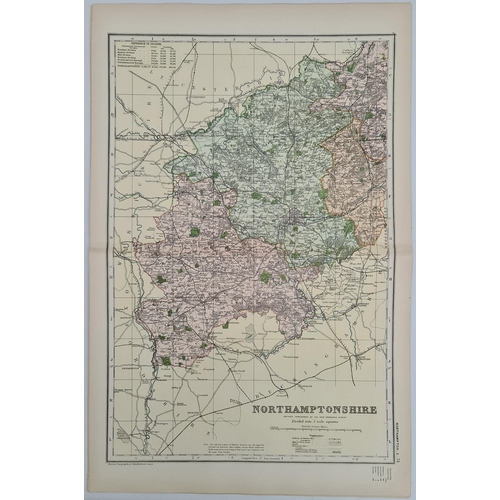 120 - Antique Map 1899 G. W Bacon & Co Northamptonshire. Not Framed. Measures 35cm by 53cm. From an origin... 