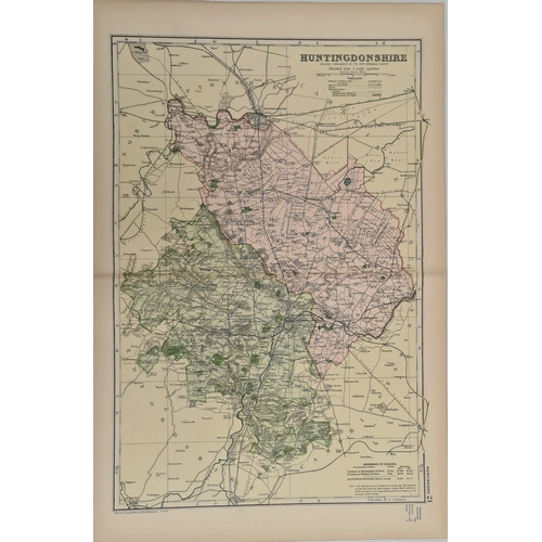 124 - Antique Map 1899 G. W Bacon & Co . Huntingdonshire Not Framed. Measures 35cm by 53cm. From an origin... 