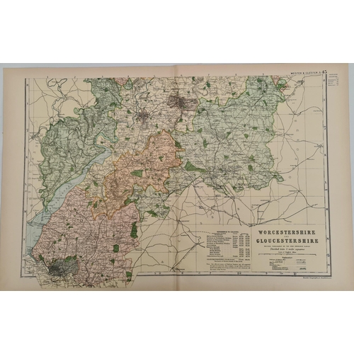 127 - Antique Map 1899 G. W Bacon & Co Worcester & Gloucestershire. Not Framed. Measures 35cm by 53cm. Fro... 