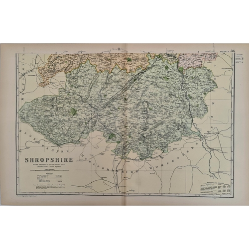 129 - Antique Map 1899 G. W Bacon & Co Shropshire South. Not Framed. Measures 35cm by 53cm. From an origin... 