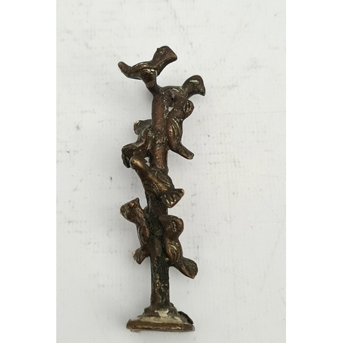 149 - Early 20th Century West African Ashanti Akan Bronze Gold Weight Figure Shaped As a Tree of Birds Dee... 