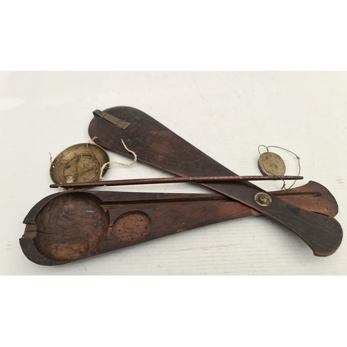 152 - Chinese Brass Opium Scales in Wooden Banjo Style Case With Brass Sliding Lock. The Case Measures 29c... 