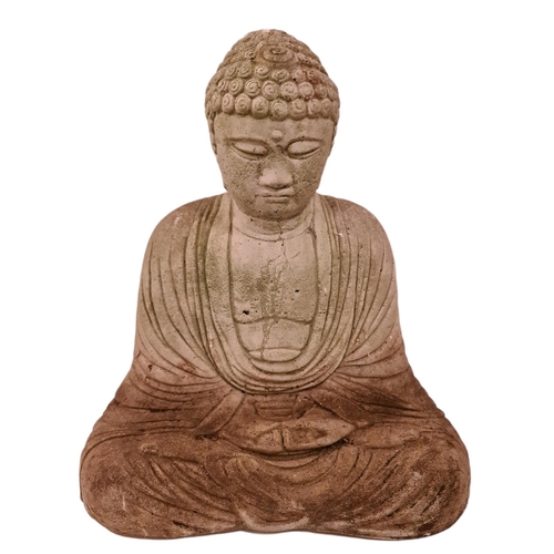 155 - Large Buddha Figure Measures 16 inches tall Reconstituted Stone Nicely Weathered. Shipping is availa... 