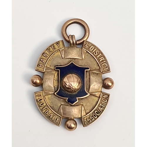 156 - 9ct Gold Winners Football Medal Awarded to T. Garry Stoke Reserves March 28th 1910 Hanley & District... 