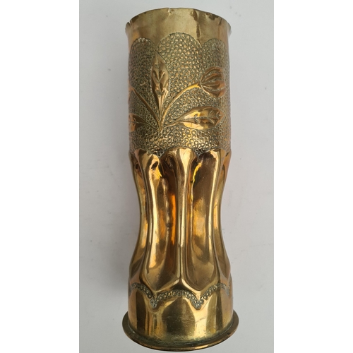 157 - Trench Art 1917 Brass Shell Case in Art Nouveau Style Hammered Work and One Other Brass Shell Case. ... 